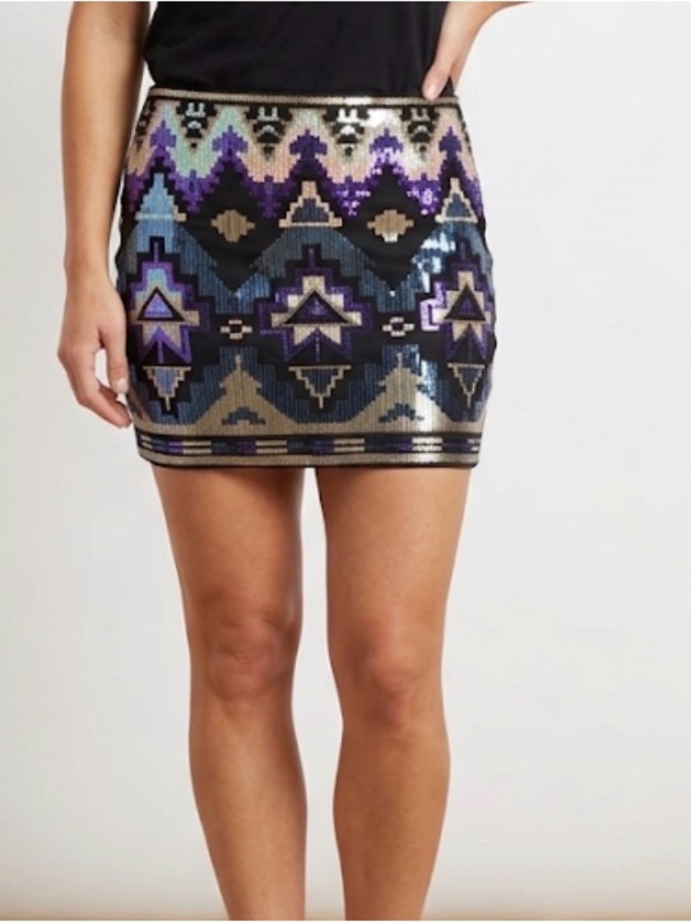 Express Sequin Aztec Mini Skirt Black Multicolor Size Medium(A636)